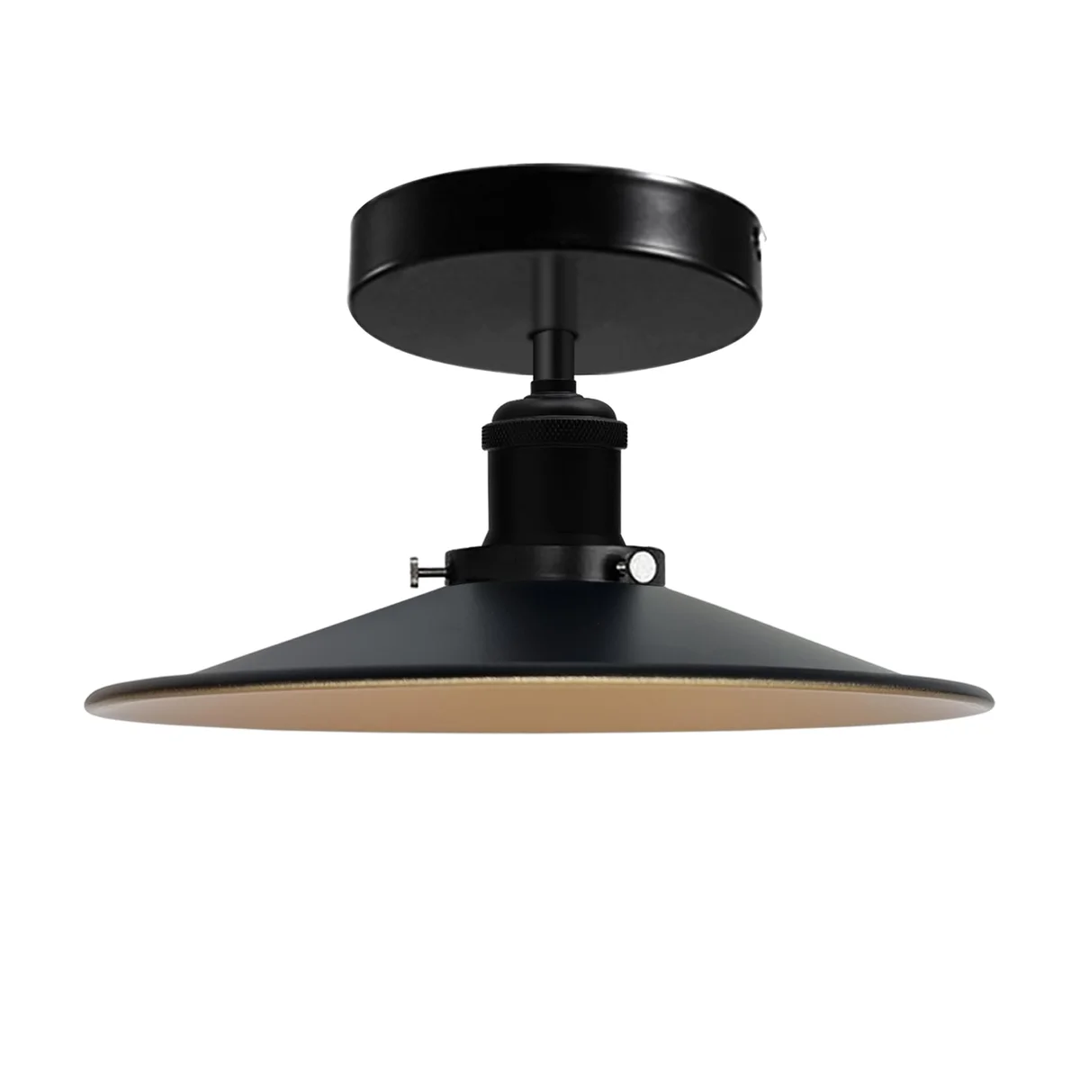 Rust‑resistant metal industrial ceiling light, vintage design, mounted on ceiling, warm LED glow, with mounting kit.