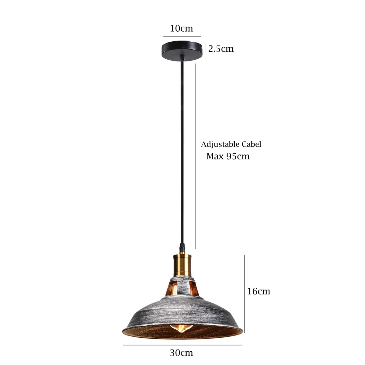 Three black retro metal pendant ceiling lights with dome shades hanging from adjustable cables against white background
