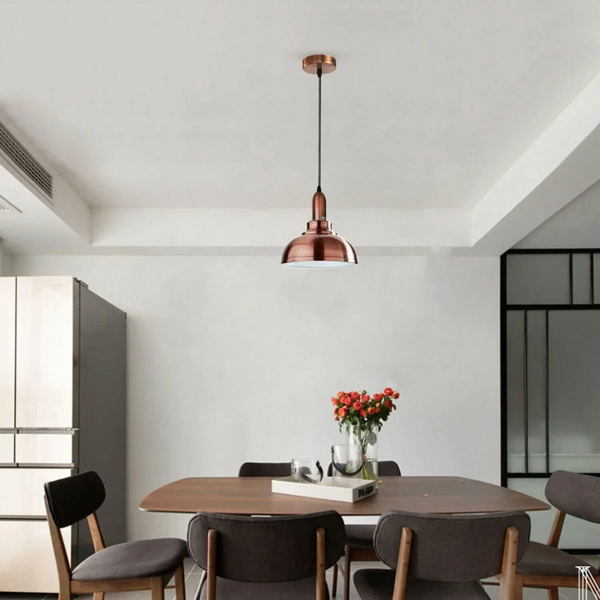 Industrial copper pendant ceiling light with adjustable cable and metal E27 lamp holder in retro style hanging fixture