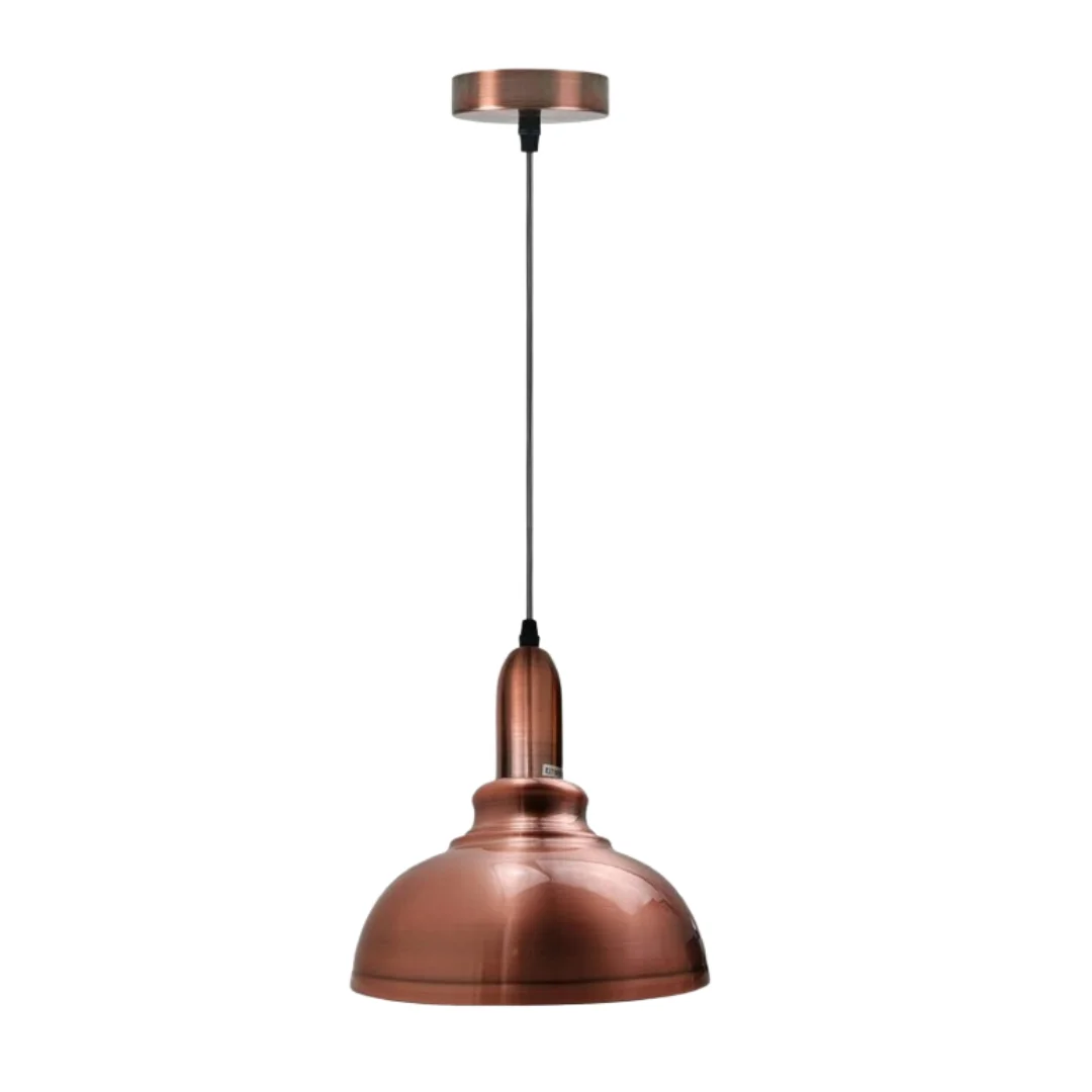 Copper metal E27 bulb pendant light fixture with adjustable cable and ceiling rose, industrial vintage style hanging lamp