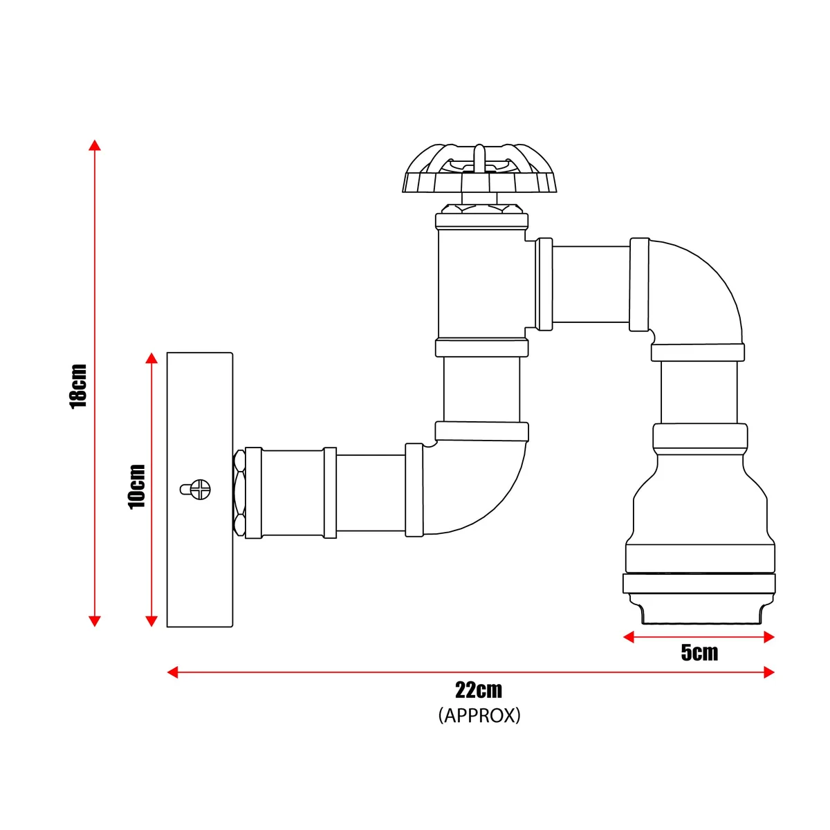 Vintage wall lamp with steampunk pipe design, metal construction, single E27 bulb, wall-mounted for indoor use