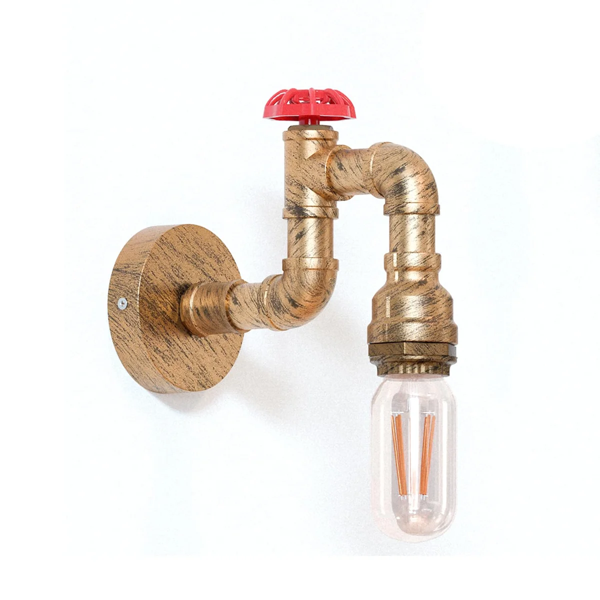 Steampunk metal hardwired wall light with vintage pipe design mounted indoors, compatible with E27 bulbs, warm lighting