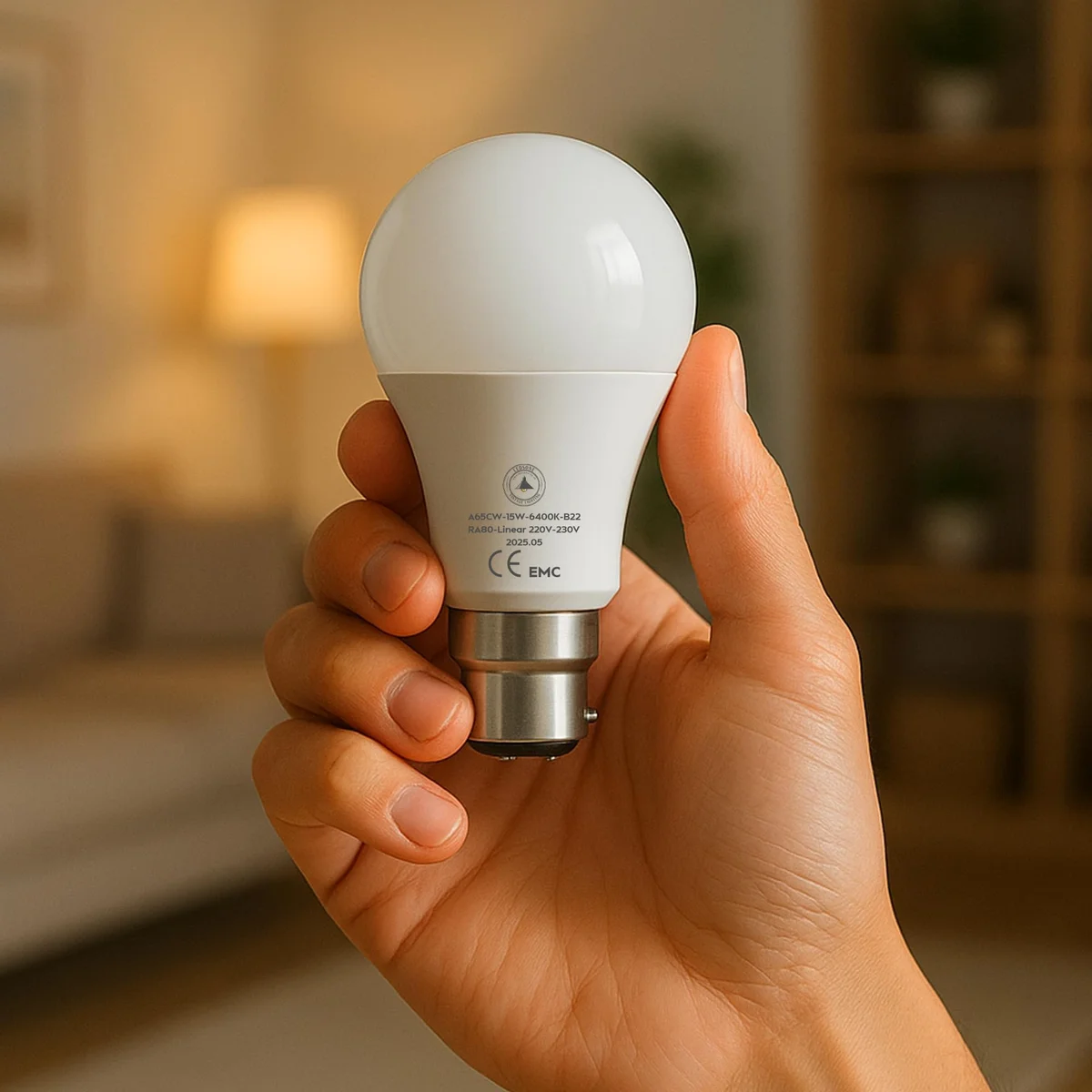 B22 cool white LED bulb with A65 GLS shape and bayonet cap, emitting bright 1500 lumens at 6400K color temperature