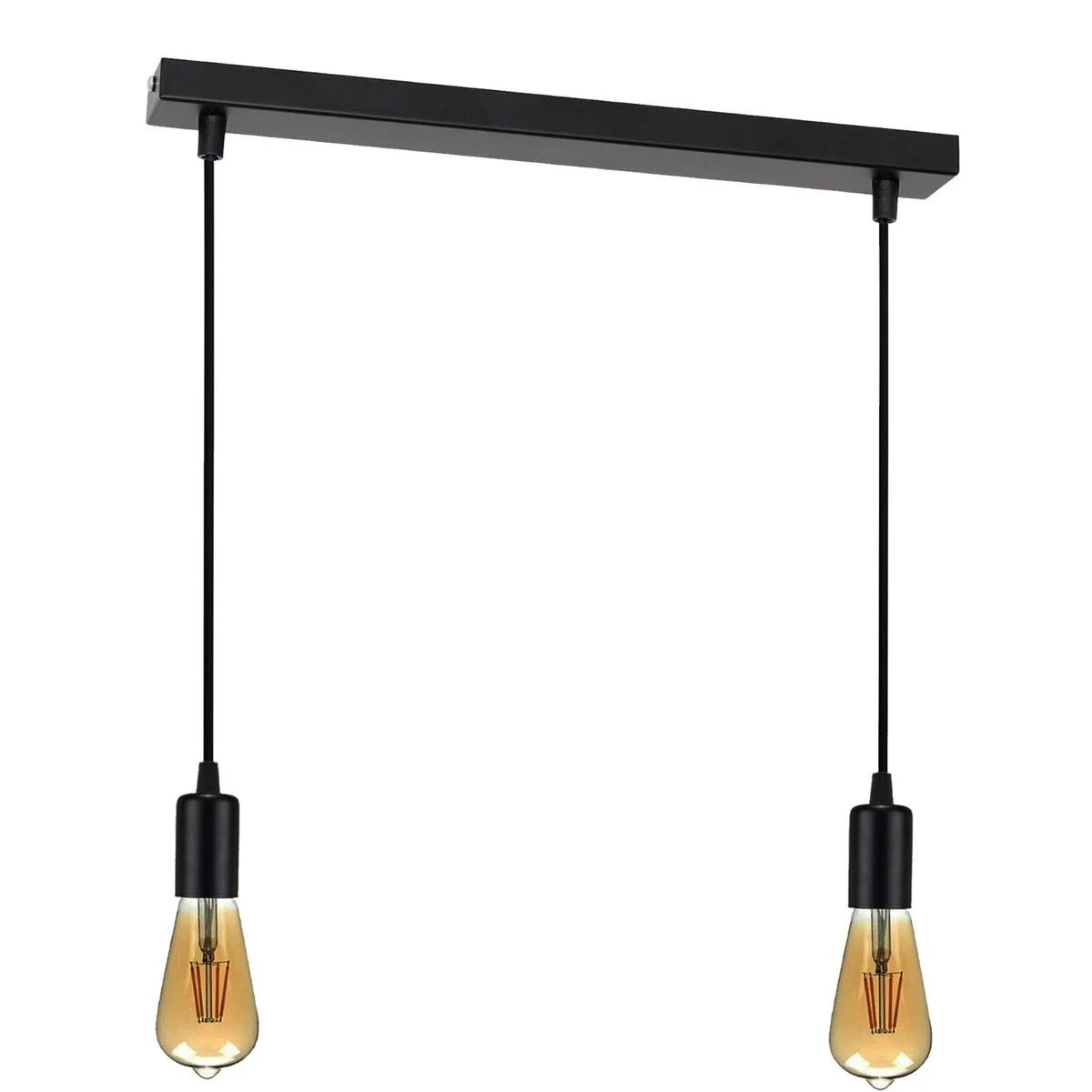 Black vintage 2 head pendant ceiling light with E27 bulb holders and adjustable 95cm hanging cords