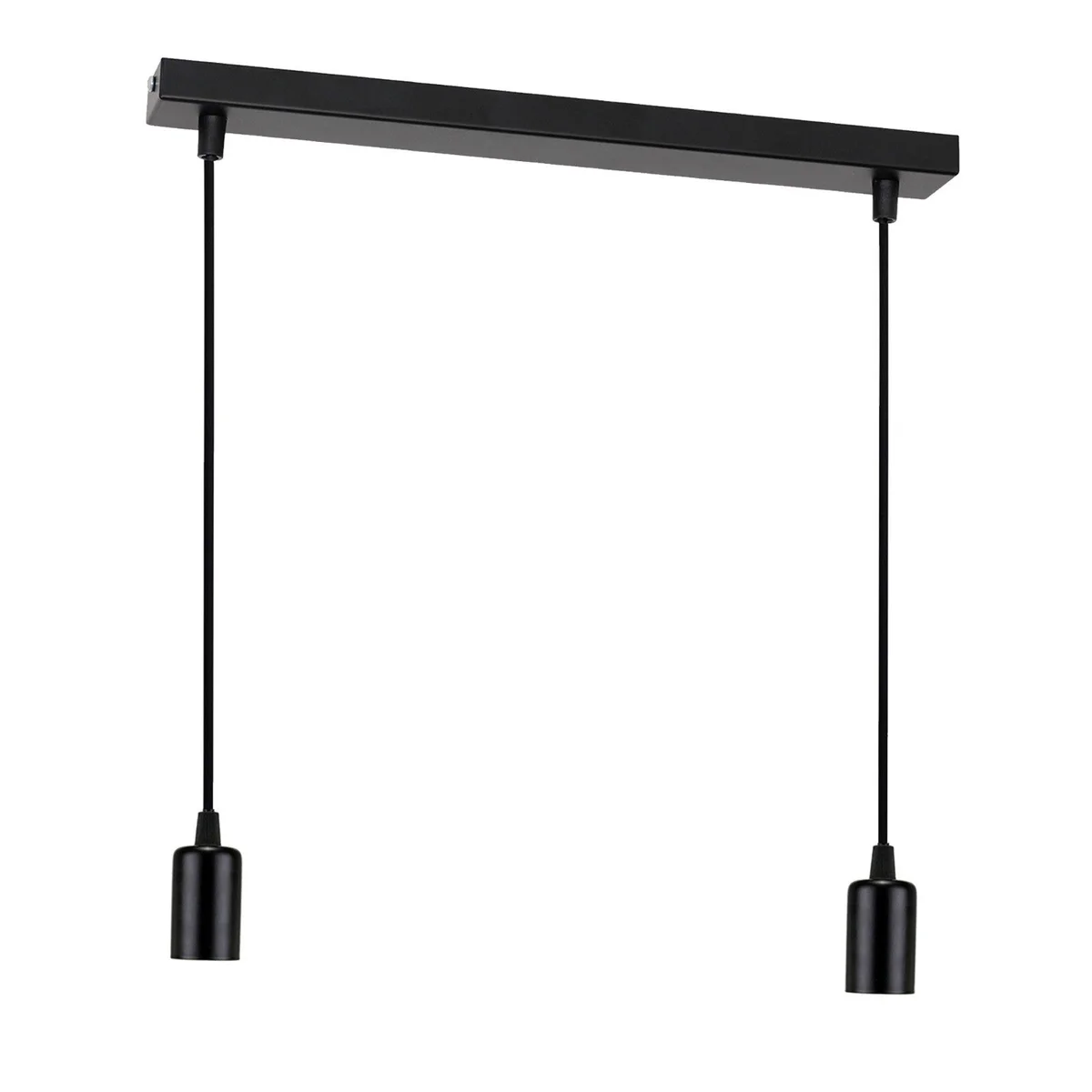 Black vintage style dimmable pendant light with two E27 bulb holders and adjustable 95cm cable hanging from ceiling
