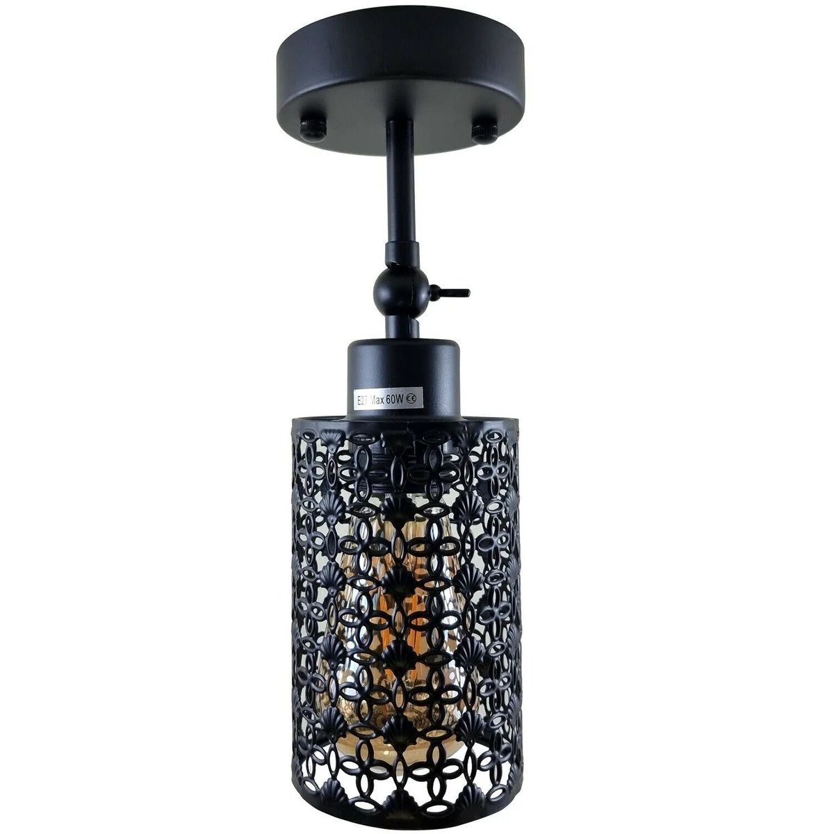 Black industrial adjustable arm wall light with cylinder shade, compatible with E27 bulb wall light fitting