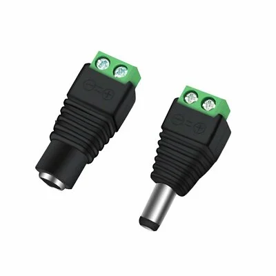 Three 12V DC power connector adapters with male and female 2.1x5.5mm plugs for CCTV and LED cameras