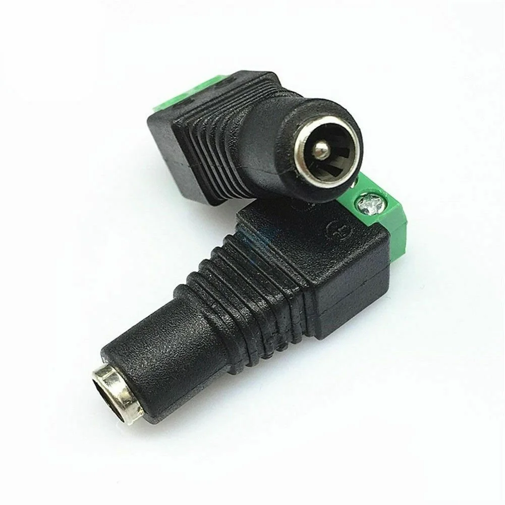 Three 12V male female DC adapter connectors with black plastic casing and metal plugs for CCTV power connection