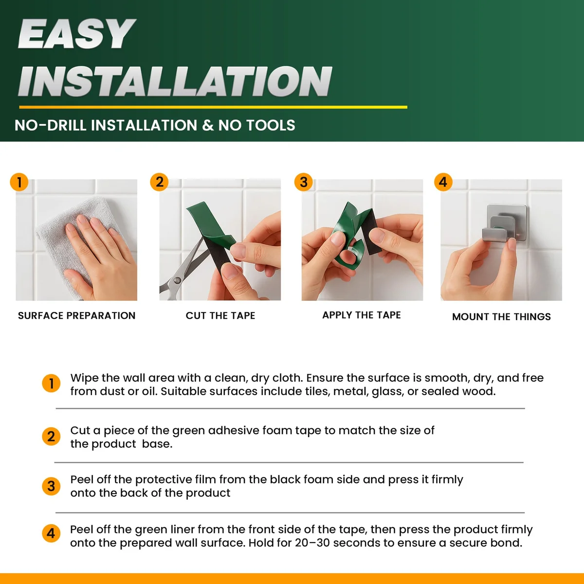 Roll of black flexible foam tape with green release liner, 2.4cm wide, showing double-sided adhesive surface