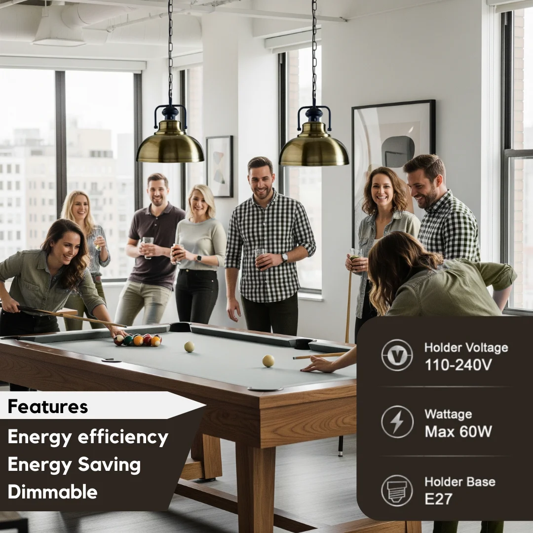 Green metal vintage E26 hanging light with chain, metal shade, and ceiling canopy for indoor use, no bulb included