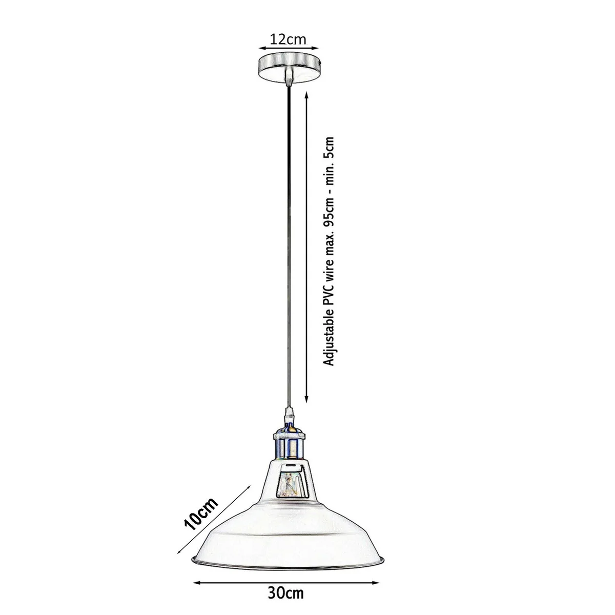 Black metal E27 pendant lamp with brushed silver shade and 100cm adjustable cable hanging from ceiling mount