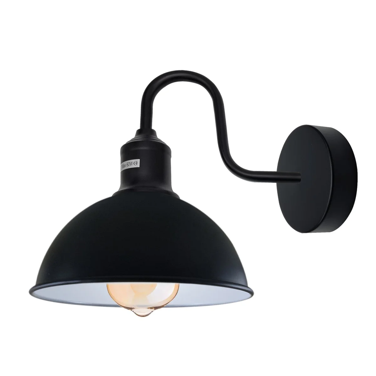 Rustic vintage style wall lighting with antique metal sconce and E27 bulb holder mounted on white wall