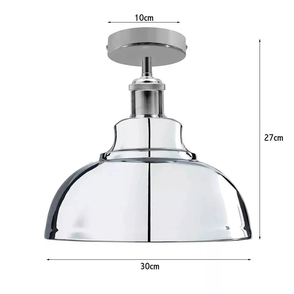Industrial style kitchen ceiling light with curvy dome shade in satin nickel finish, flush mount design for safe indoor use