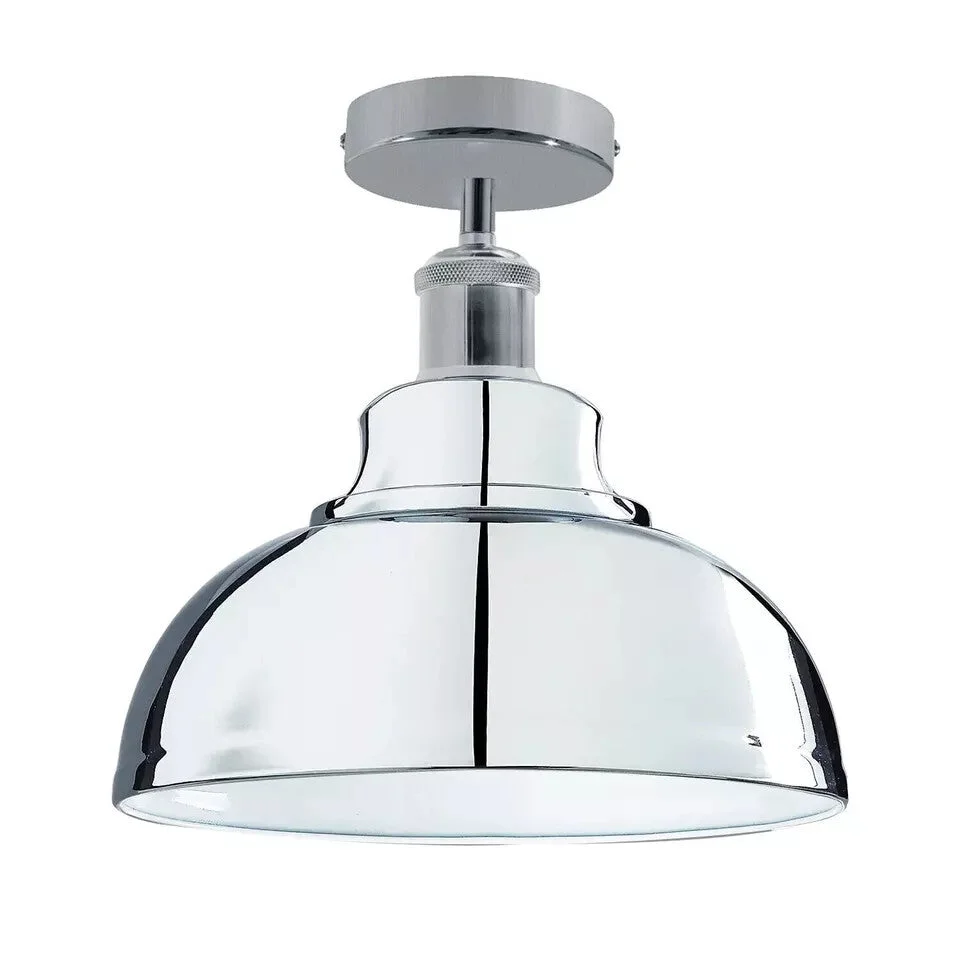 Curvy dome-shaped industrial ceiling light in chrome finish, flush mount style for indoor use