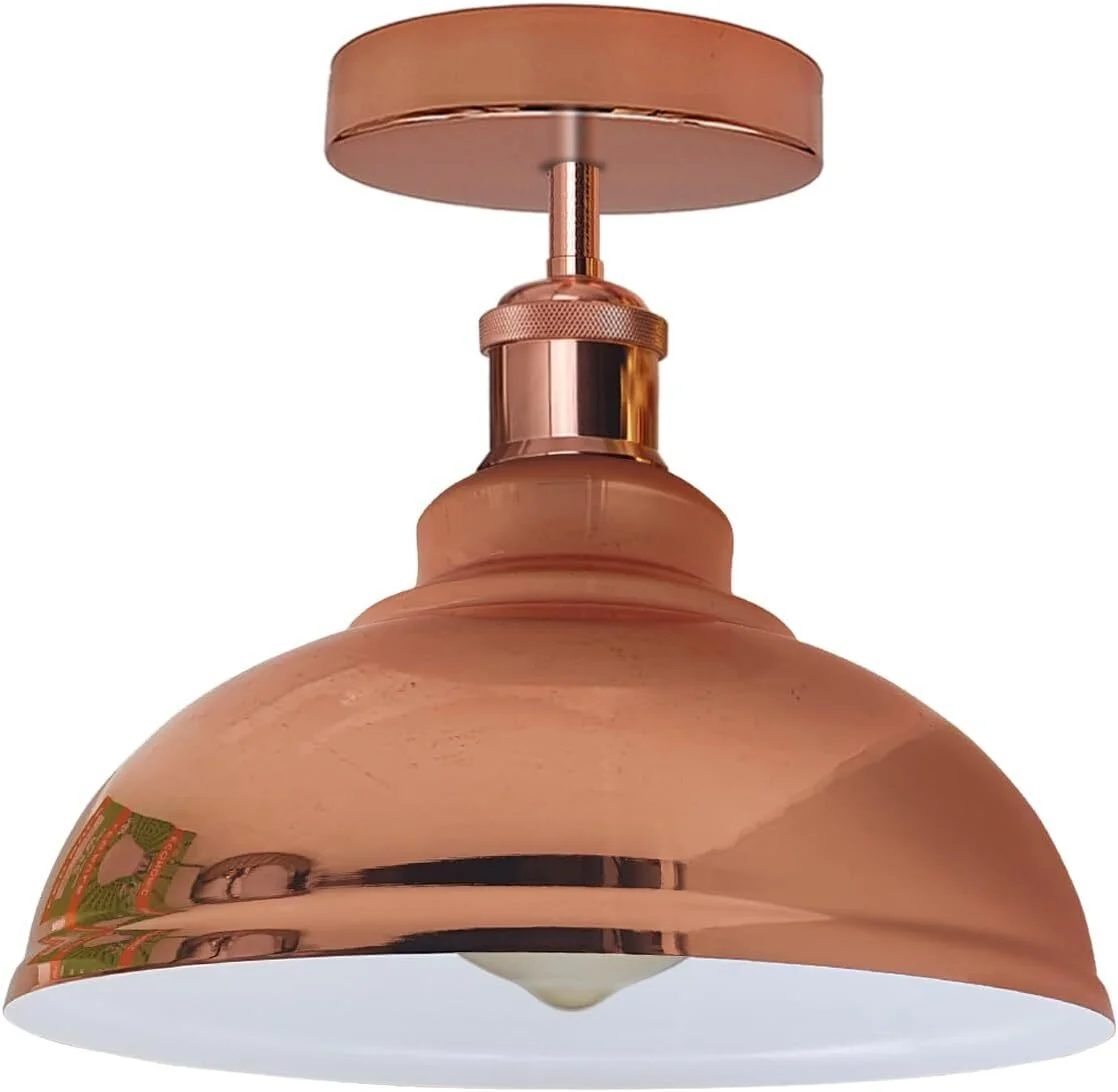 Curvy dome-shaped industrial ceiling light in chrome finish, flush mount style for indoor use, no bulb included