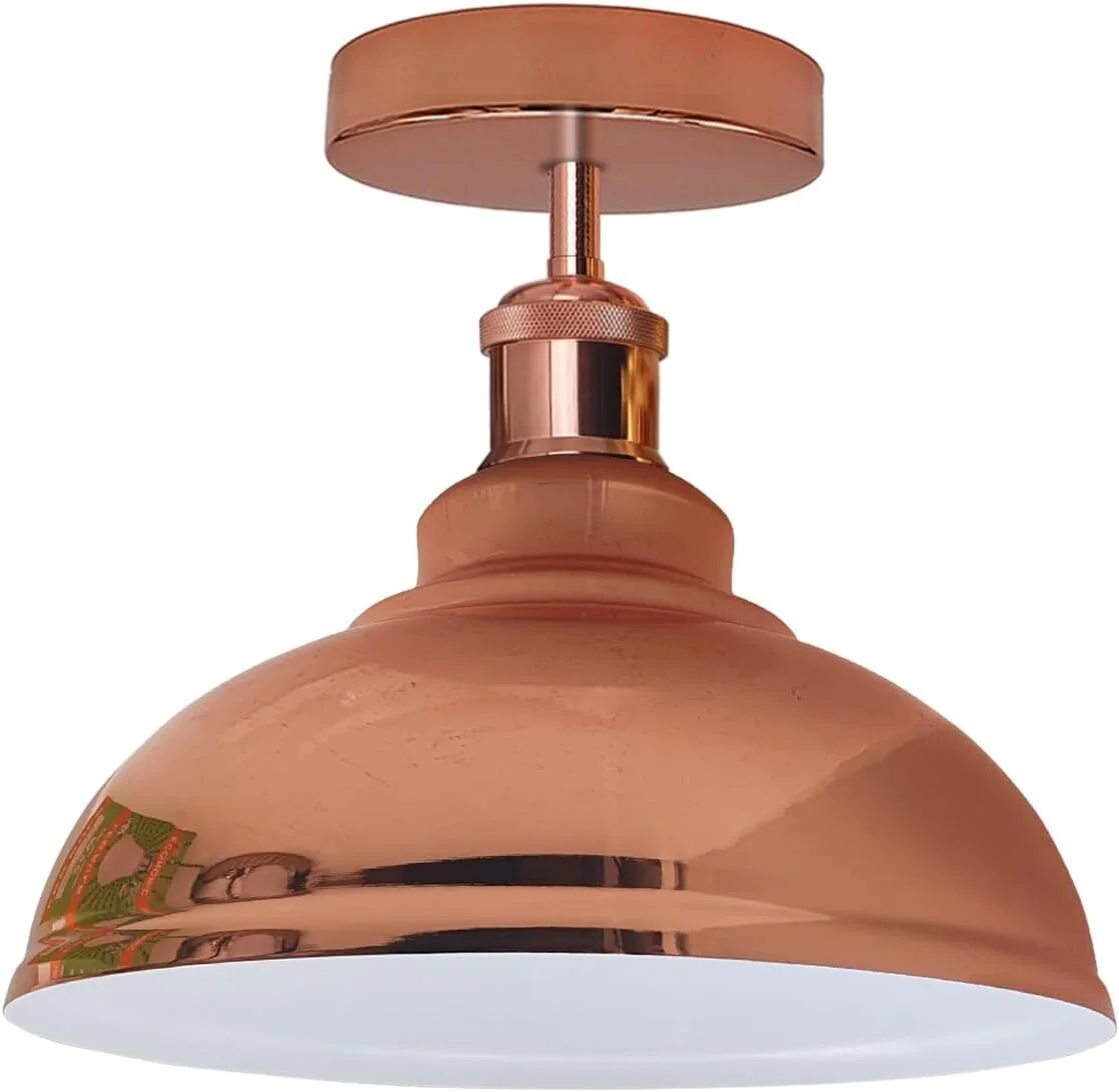 Industrial ceiling light with curvy dome metal shade in chrome finish, flush mount design for indoor use