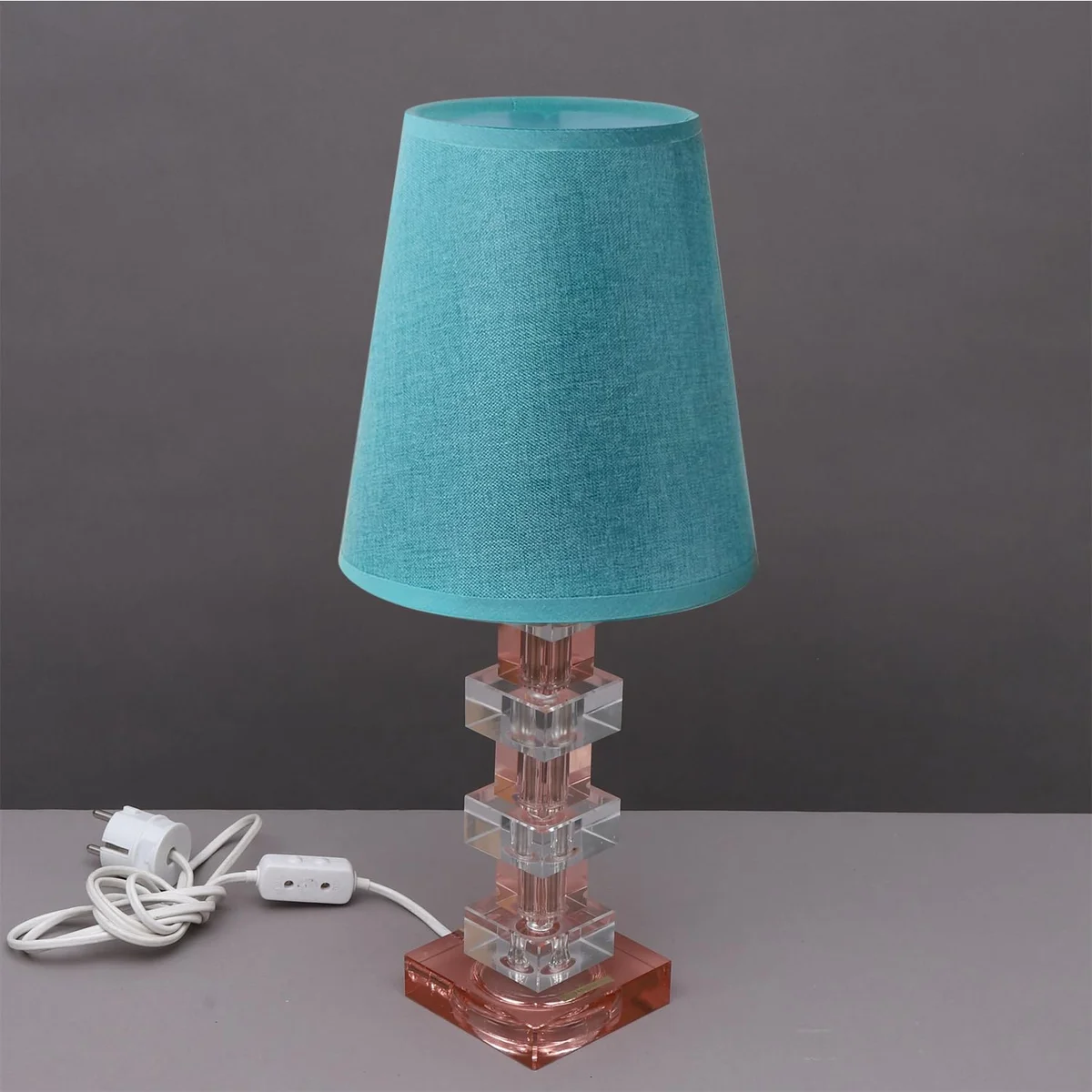 Modern barrel cloth lampshade in fabric with a coolie shape, featuring a reducer ring for easy fitting on table lamps