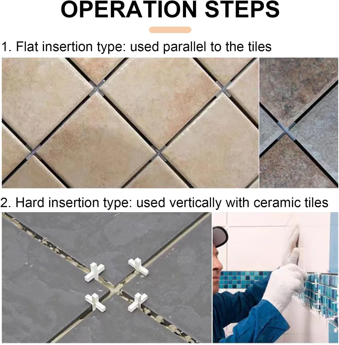 White plastic tile spacers plastic cross-shaped pieces arranged neatly on a plain background