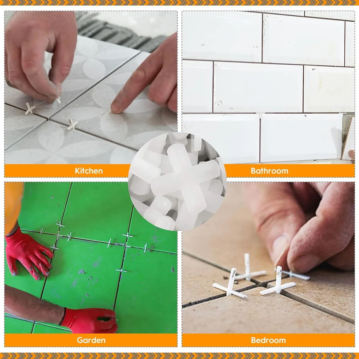 White X-shaped tile spacers plastic arranged neatly on a white background for uniform tile gaps