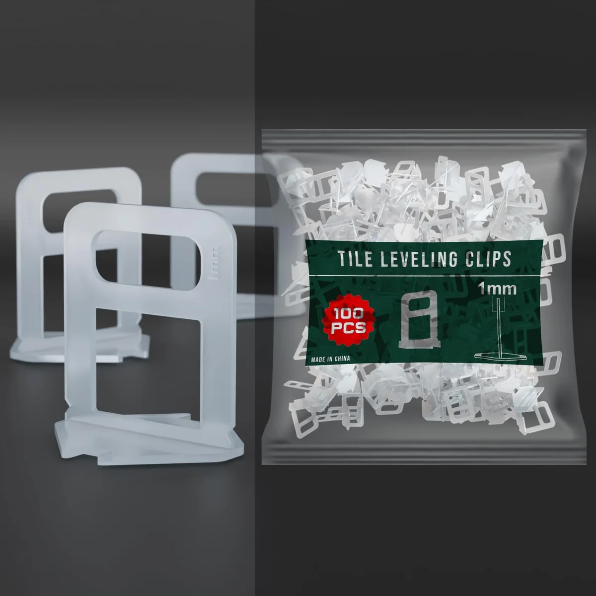 White X-shaped tile spacers clip made from durable plastic, shown in a pack of 100 pieces for even tile gaps