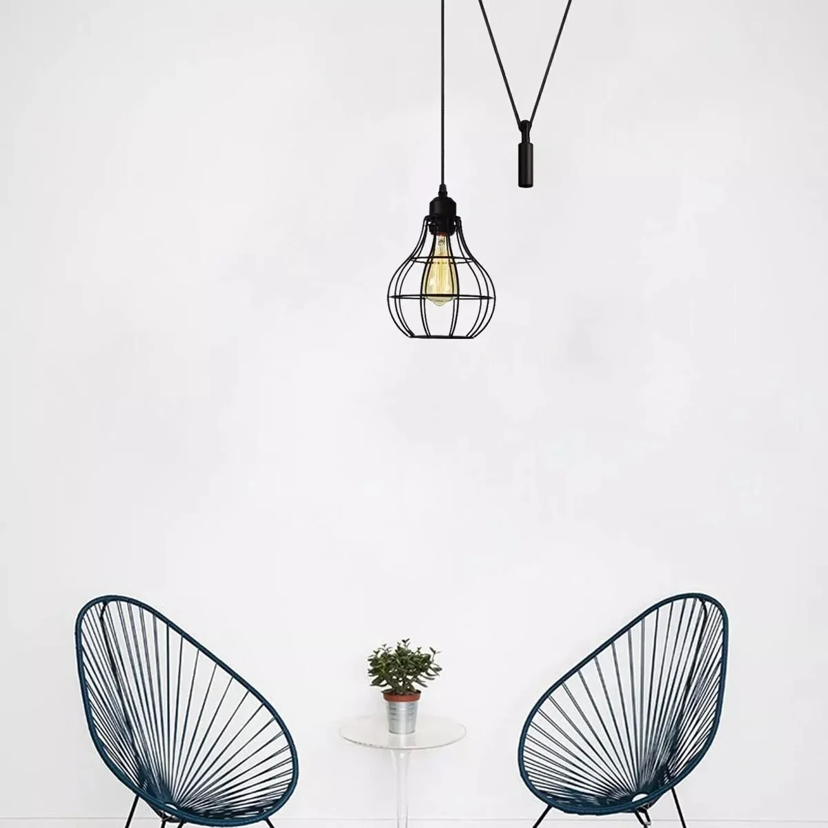 Black vintage pendant ceiling light with metal spider cage and 2m cable, E27 lamp holder, retro design