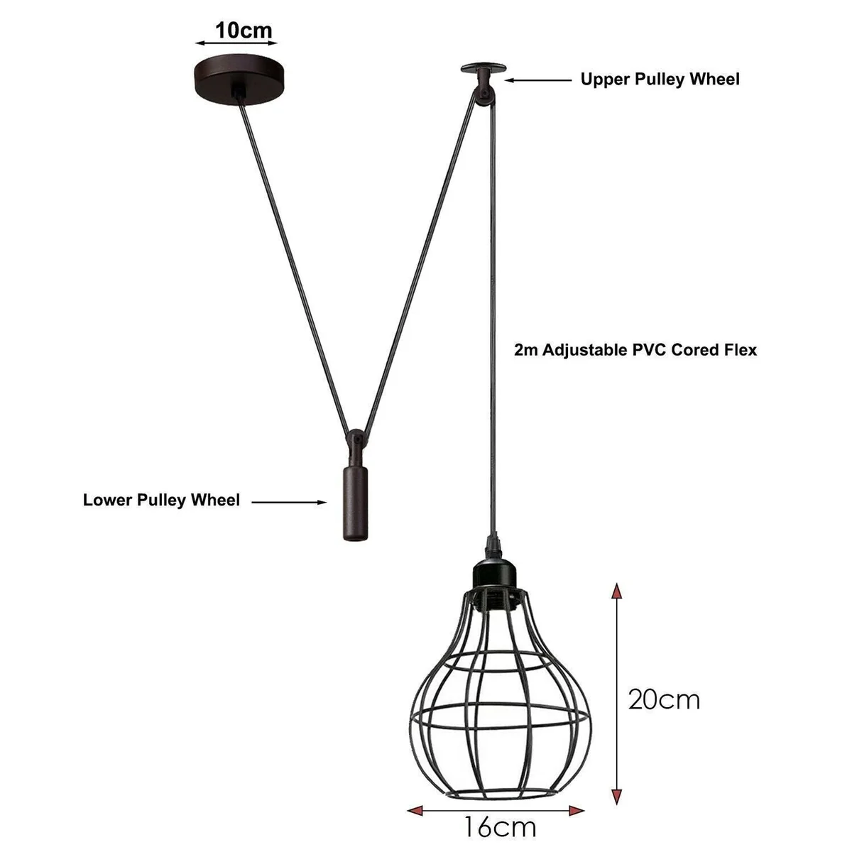 Black vintage retro spider lamp pendant ceiling light with metal cage and 2m cable hanging from ceiling plate