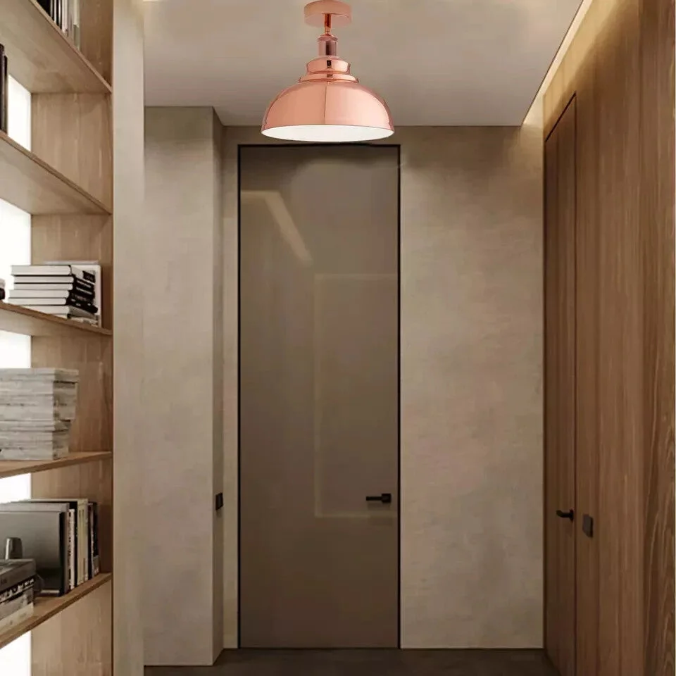 Stylish dome pendant light with painted metal finish, ceiling mounted, ideal for kitchen or dining room lighting