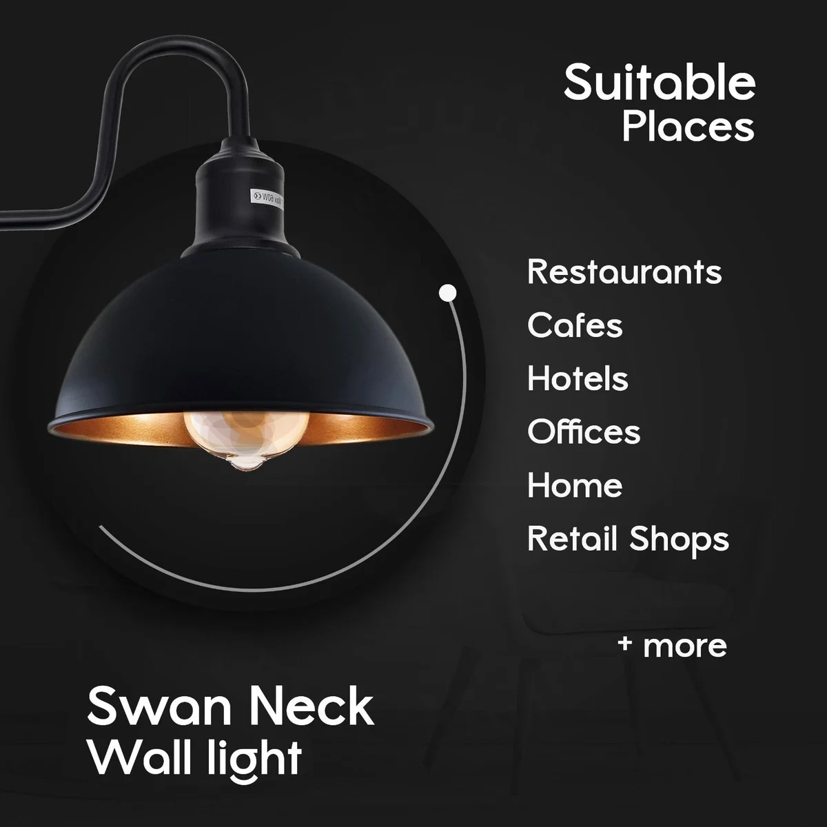 Vintage rustic black metal E27 wall light with thickened lampshade and antique-style finish mounted on indoor wall