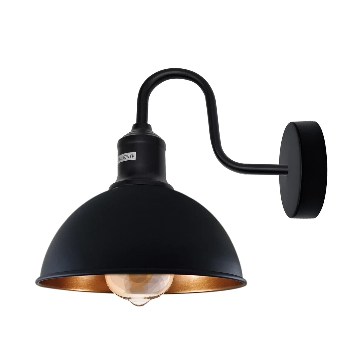 Vintage indoor lighting wall sconce with rustic black metal shade and antique finish, ideal for living room or hallway decor