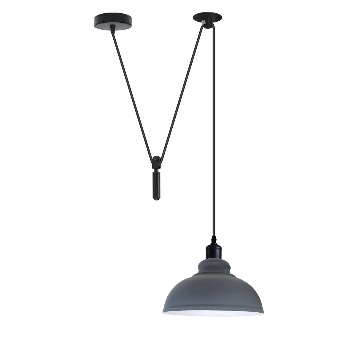 Curvy 1-way metal ceiling light pendant in brushed silver with adjustable 2m cable and round ceiling rose