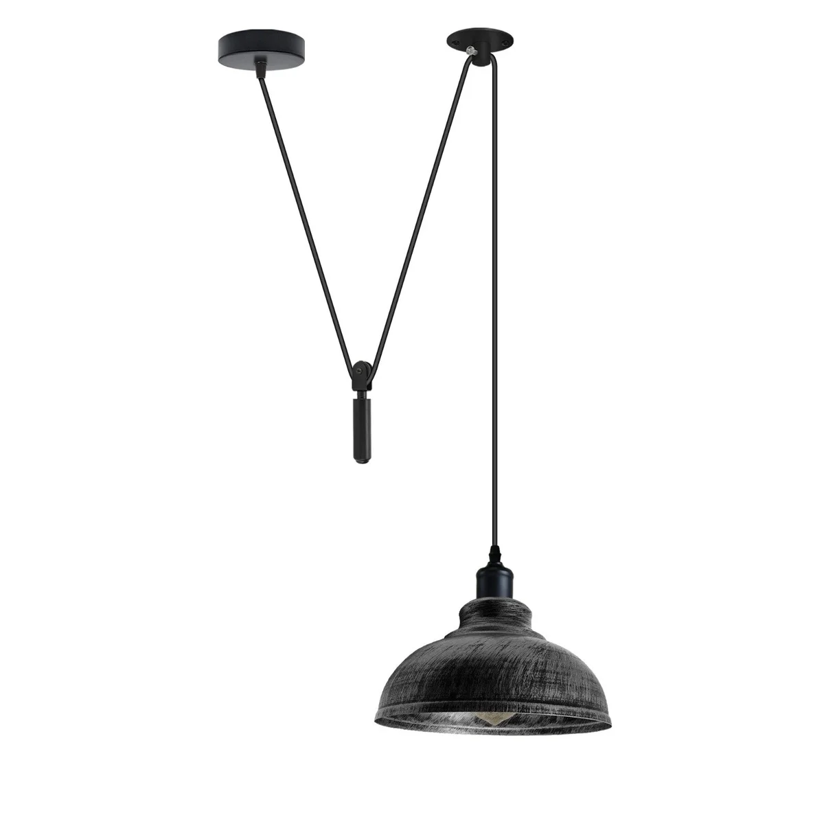 Curvy 1-way spider pendant light in brushed silver metal with adjustable 2m cable hanging indoors