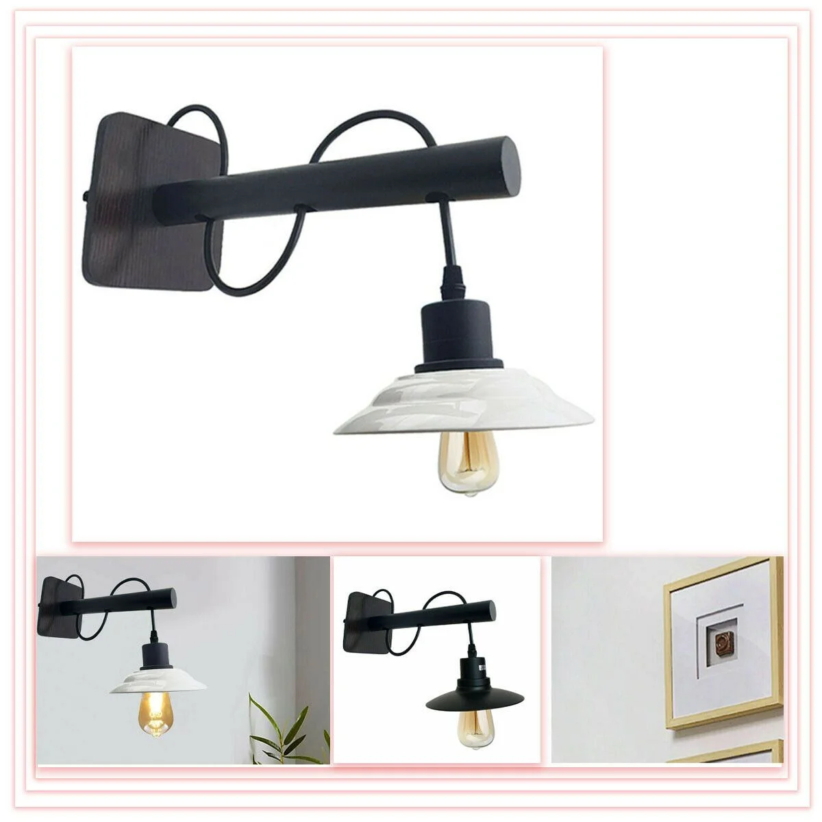 White vintage modern indoor wall light with metal sconce design and E27 lamp fitting fixture mounted on wall