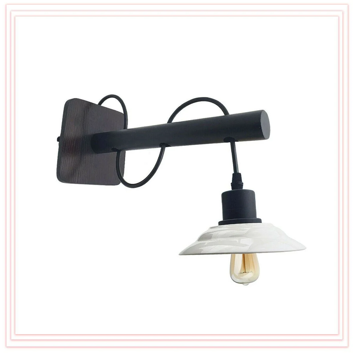 White industrial metal wall sconce with modern design, E27 lamp fitting, wall-mounted with downlight direction for indoor use