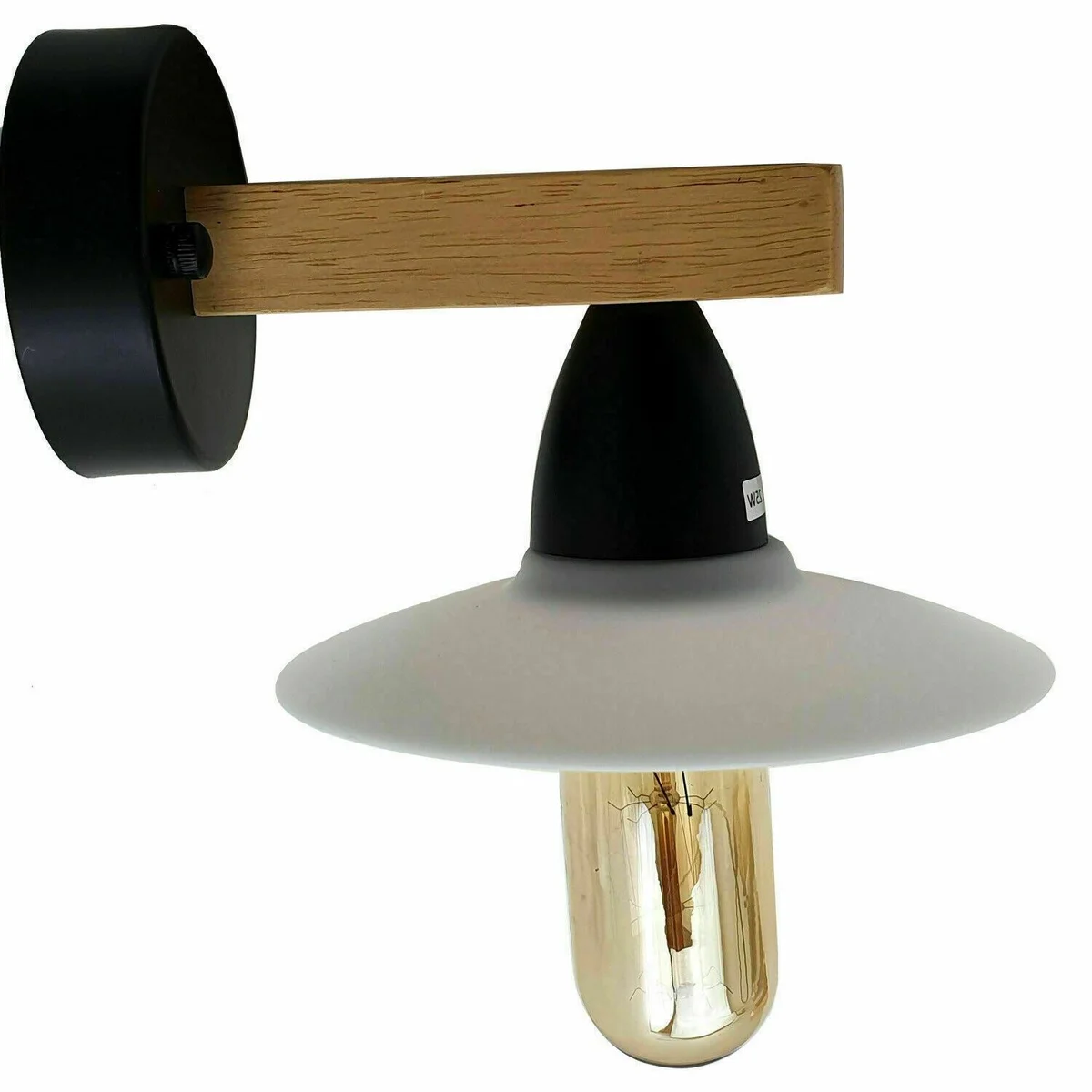 White indoor wall light with metal industrial design, wall-mounted sconce casting downward light, no bulb included