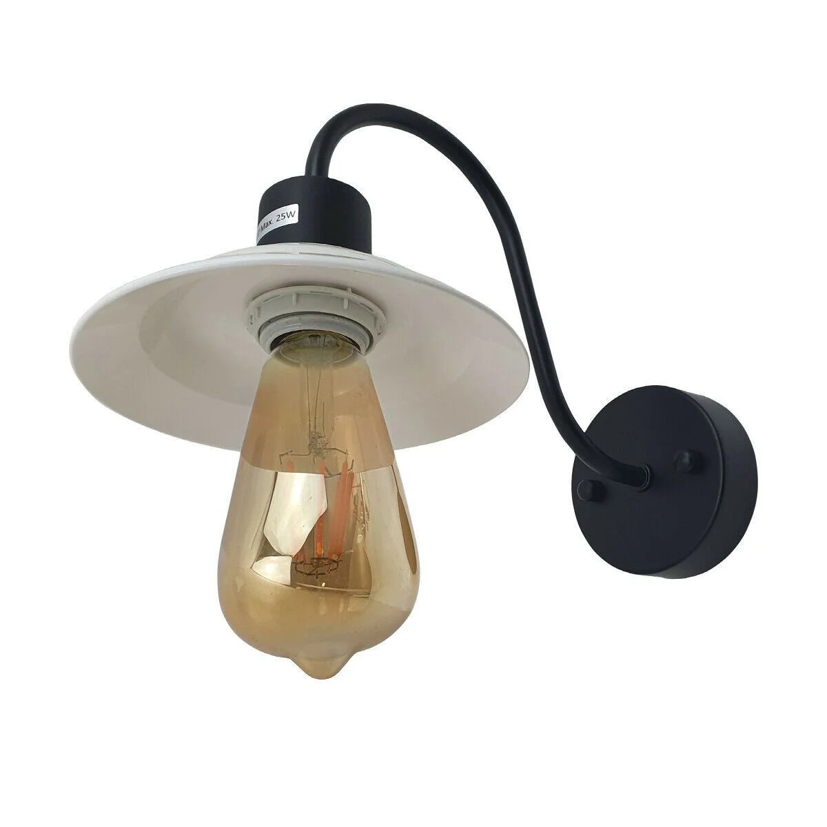 White metal modern indoor wall light with E27 fitting, mounted on wall, industrial style downlight fixture
