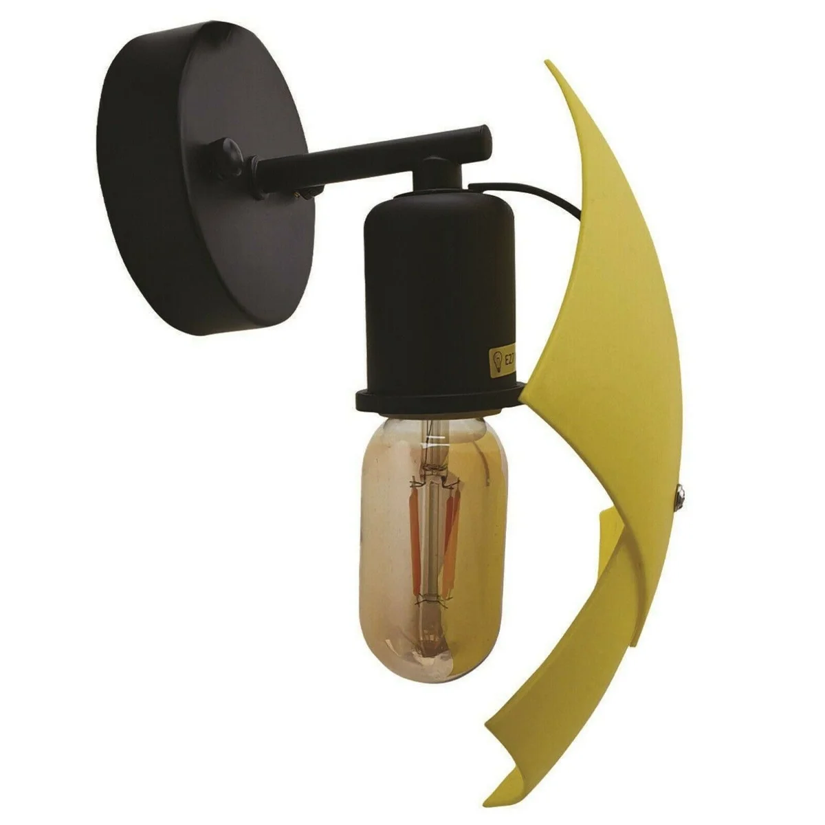 Vintage modern yellow wall sconce with metal industrial design, E27 base, wall-mounted indoor light fixture