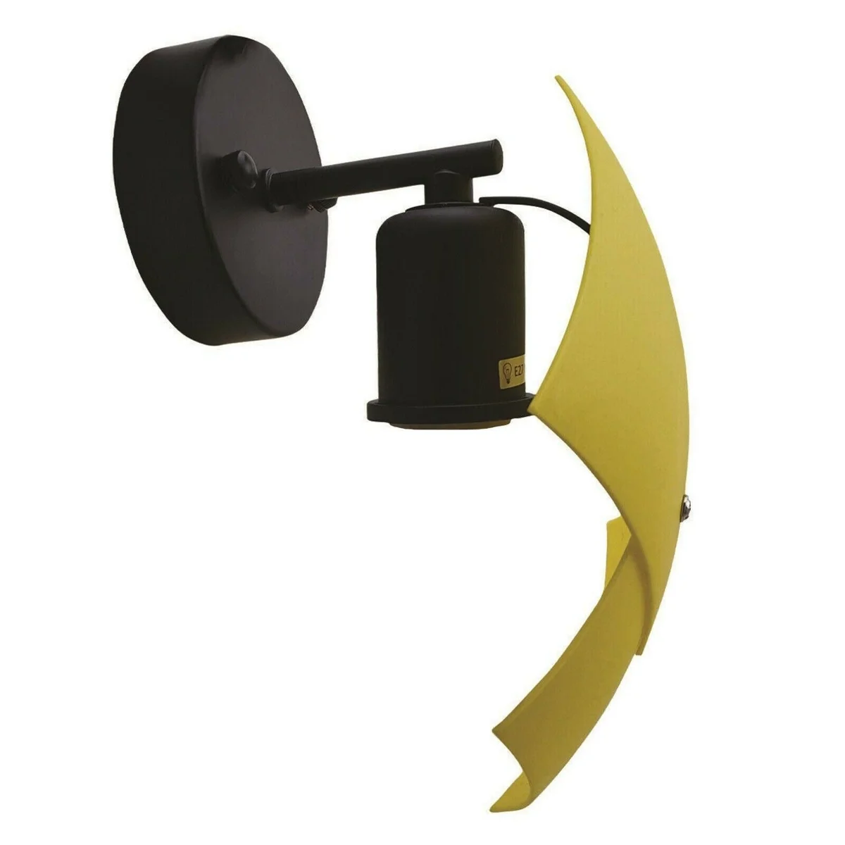 Yellow wall sconce with modern industrial metal design, wall-mounted, downward light direction, E27 base fitting