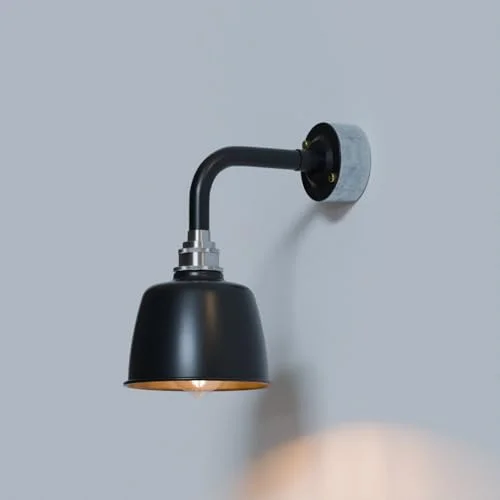 Industrial wall light with 20mm metal conduit pipe, curved swivel neck, and metal shade, vintage industrial design