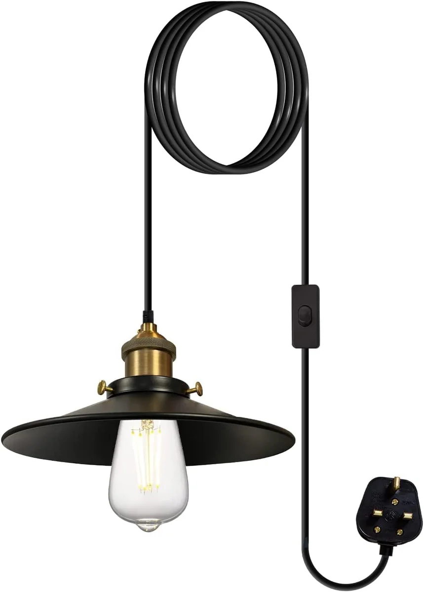 Black and gold metal shade modern pendant lighting with 4m adjustable cord hanging over a dining table