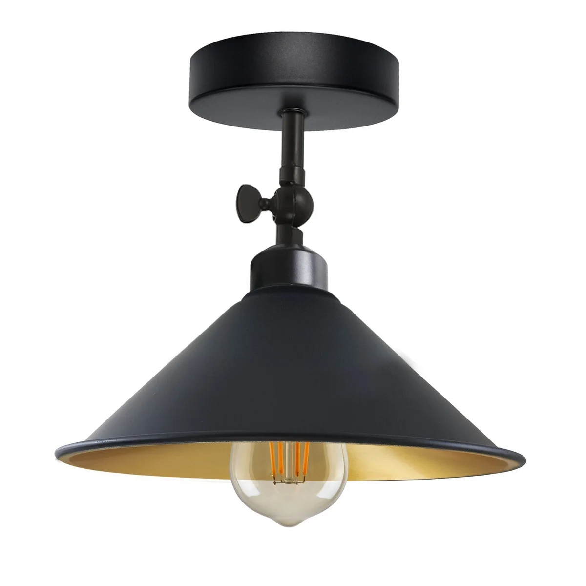 Vintage industrial style metal indoor ceiling light with semi flush mount and adjustable angle up to 180 degrees