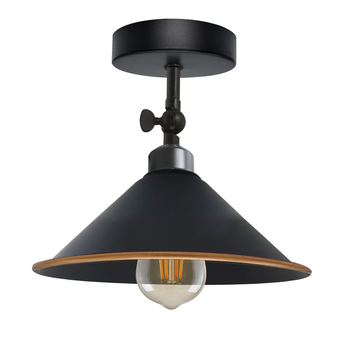 Vintage industrial flush mount ceiling light with metal frame and adjustable angle, suitable for indoor use