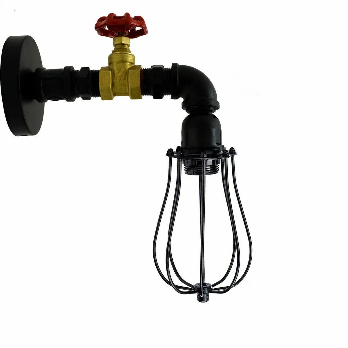 Vintage industrial black and gold metal wall sconce with cage design and E27 wall light fitting mounted on wall