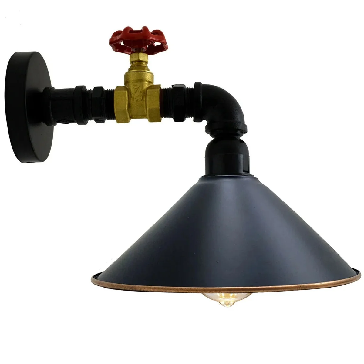 Vintage industrial lamp wall sconce in black and gold metal with cage design, suitable for living room or kitchen lighting