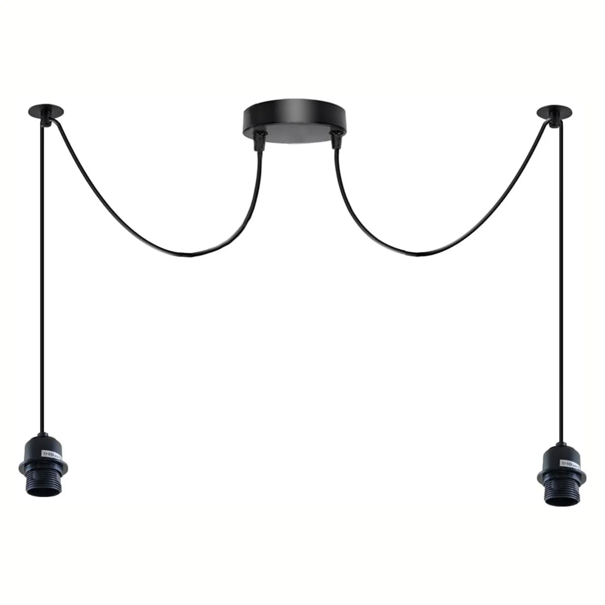 Modern 2-head metal ceiling light with adjustable arms and black fabric cables, vintage industrial chandelier style