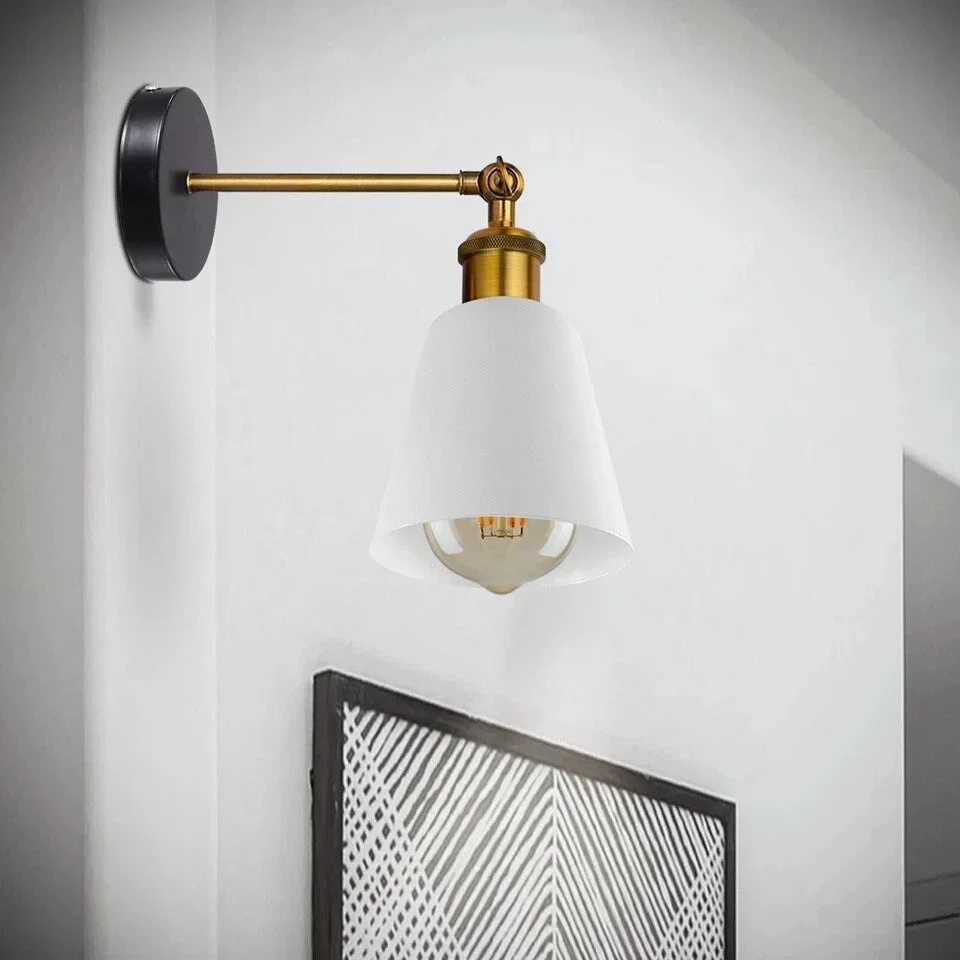 Industrial wall lamp with metal shade in vintage style, wall mounted with E27 bulb holder, available in multiple colours