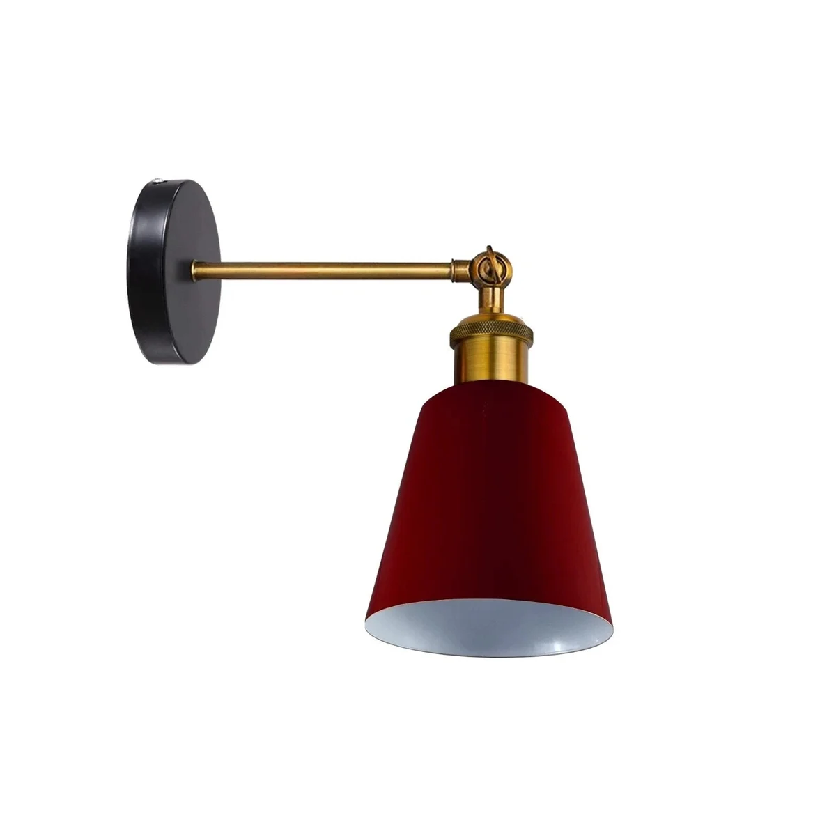 Industrial wall lamp with black metal shade, vintage design, wall mounted E27 fitting, shown installed indoors on white wall