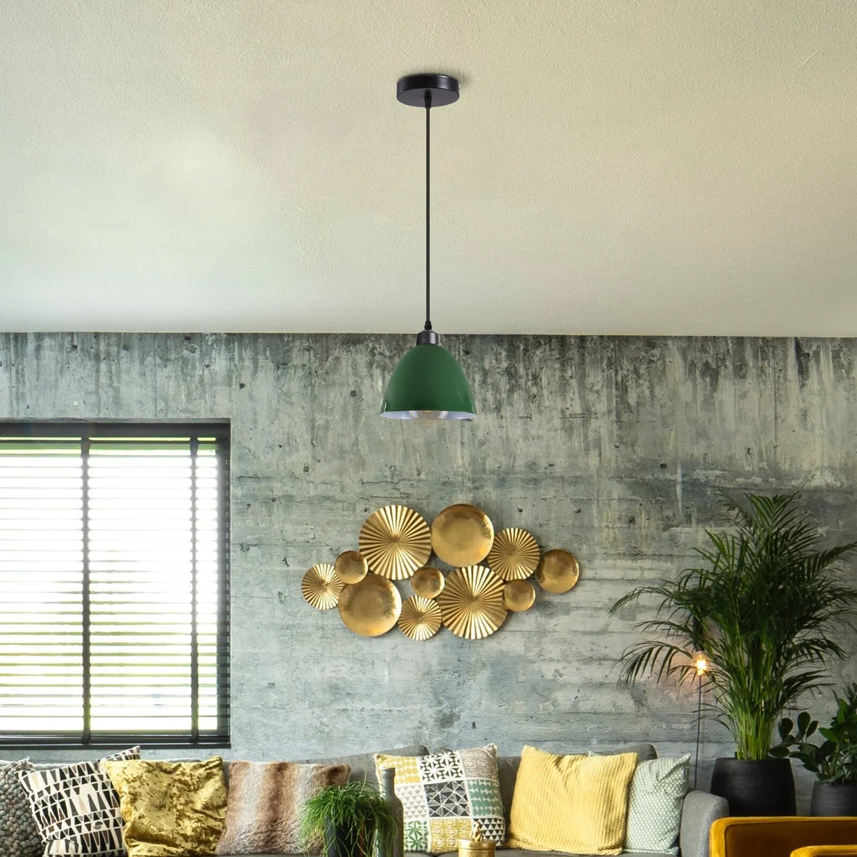 Modern pendant light with sleek black metal shade, adjustable cord, and E27 bulb base for stylish home lighting