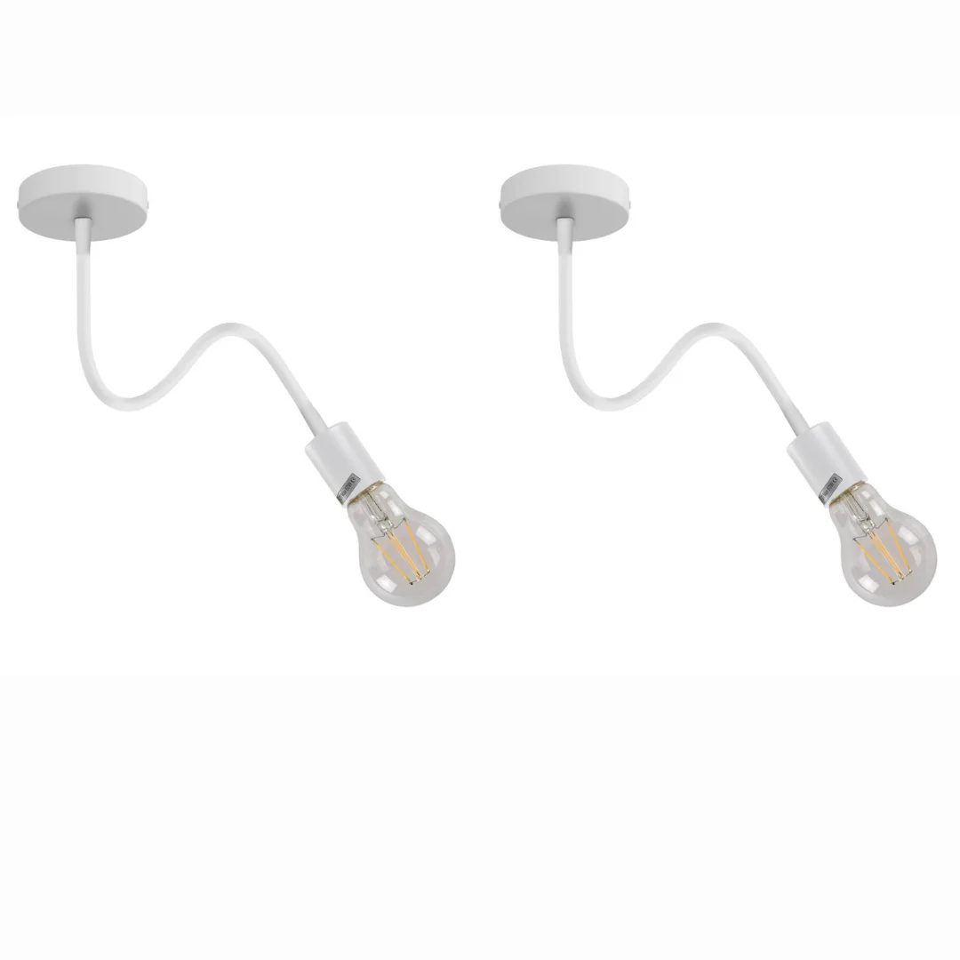 Two vintage ceiling light E27 socket holders in black and white, metal with Edison screw design, indoor use, pack of 2