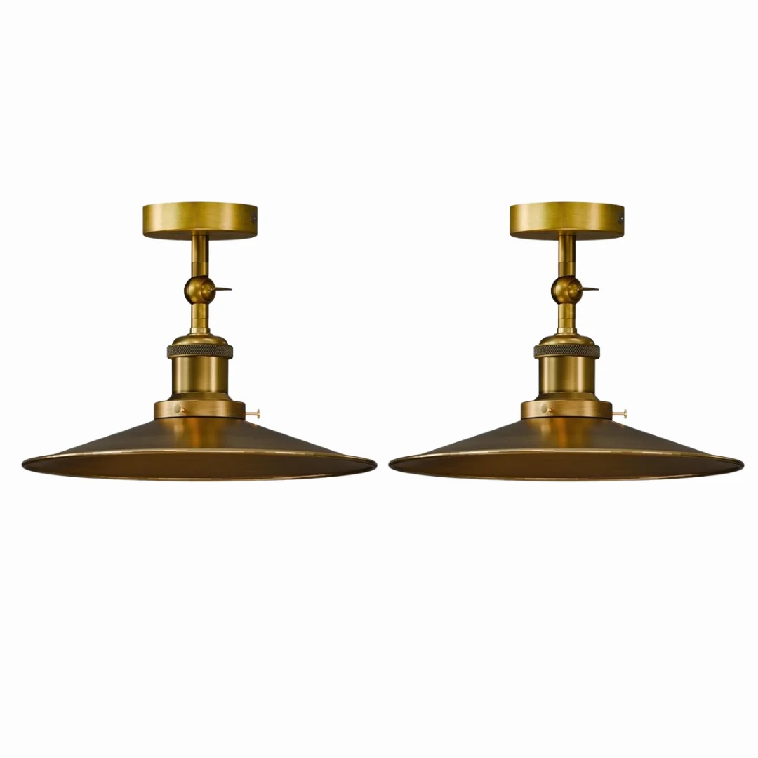 Yellow brass semi flush mount light with curvy shade, ideal kitchen island lighting, 22cm width, metal material