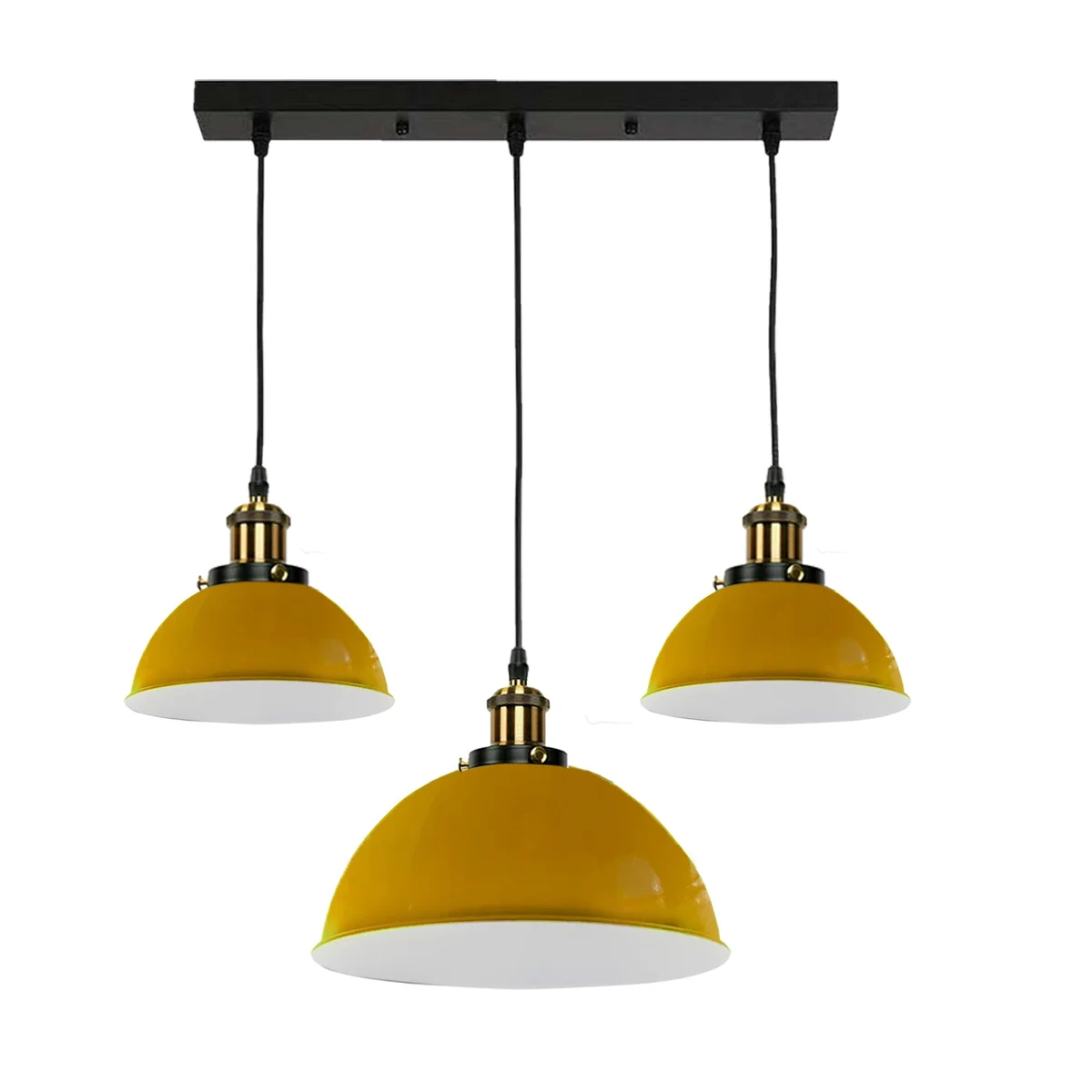 Modern dome-shaped 3 head pendant light in white metal with E27 bulb pendant light holders and ceiling rose accessories